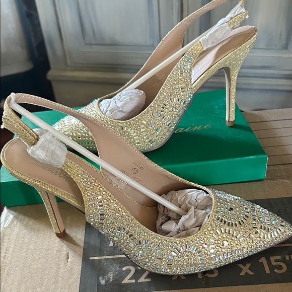 Lauren Lorraine Gold Crystal Embellished Heels - Picture 3 of 7